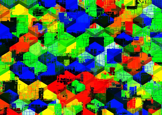 geometric square pattern abstract in green blue red by Timmy333