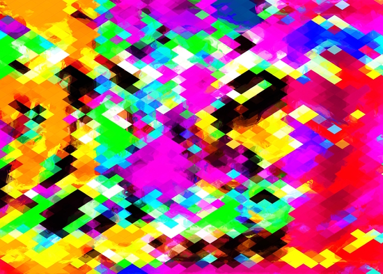 psychedelic geometric pixel abstract pattern in pink purple blue green yellow by Timmy333