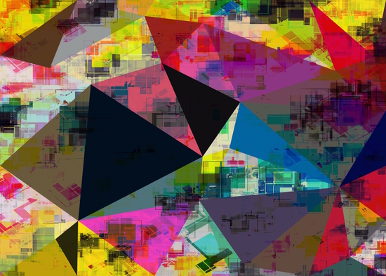 psychedelic geometric triangle pattern abstract with painting abstract background in pink blue yellow red green by Timmy333