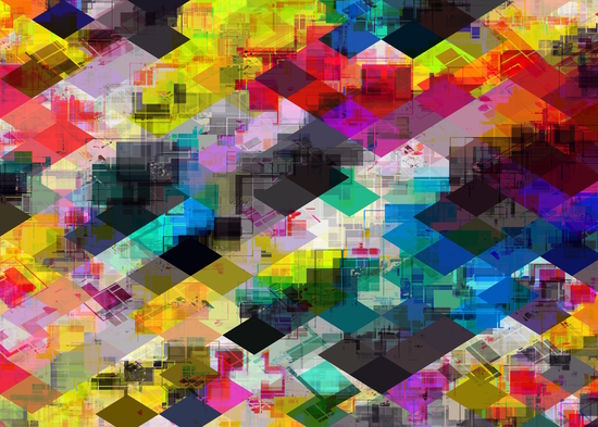 psychedelic square pixel pattern abstract background in red pink blue yellow green by Timmy333