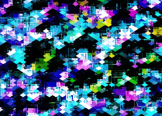 psychedelic geometric square pixel pattern abstract background in blue pink yellow by Timmy333