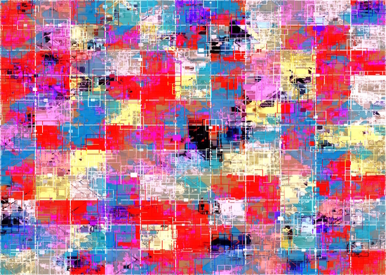 psychedelic geometric square pixel pattern abstract background in red pink blue yellow by Timmy333