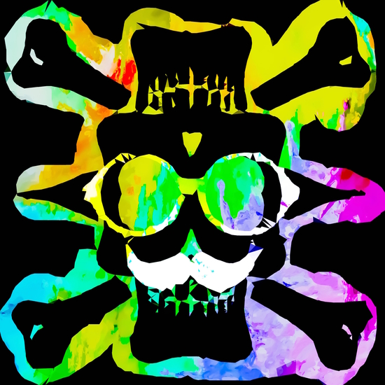 old vintage funny skull art portrait with painting abstract background in green yellow pink blue by Timmy333