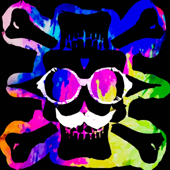 old vintage funny skull art portrait with painting abstract background in pink blue yellow green by Timmy333