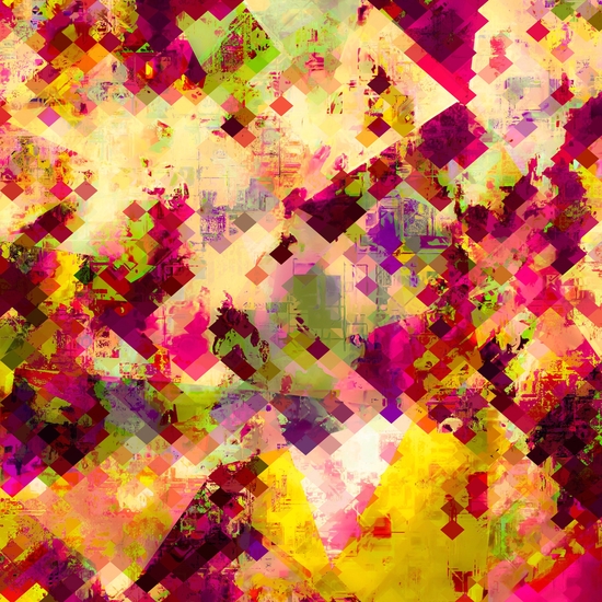 geometric square pixel pattern abstract in pink yellow purple by Timmy333