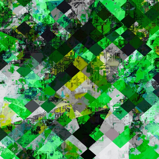 vintage psychedelic geometric square pixel pattern abstract in green and yellow by Timmy333