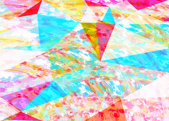 psychedelic geometric triangle polygon pattern abstract in blue pink yellow by Timmy333