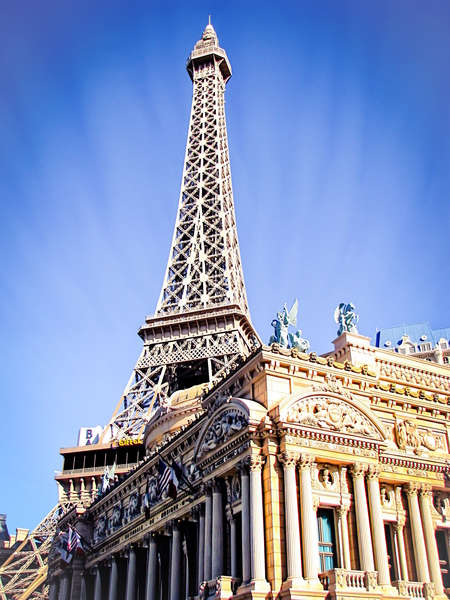 Eiffel tower at Las Vegas, USA with blue sky by Timmy333