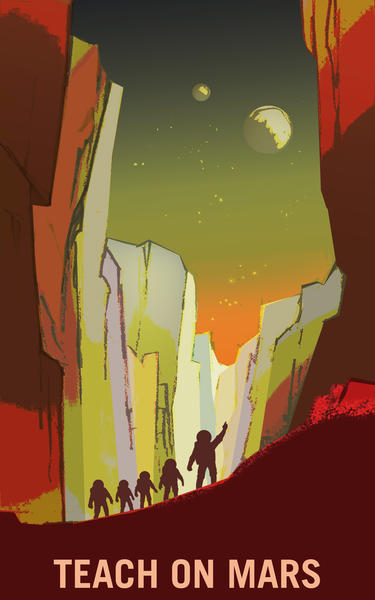 Teach on Mars and its Moons - NASA KSC Space Tourism Poster by Space Travel