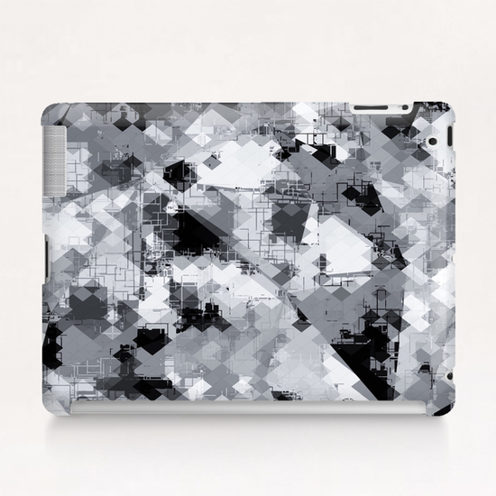 geometric square pixel pattern abstract background in black and white Tablet Case by Timmy333