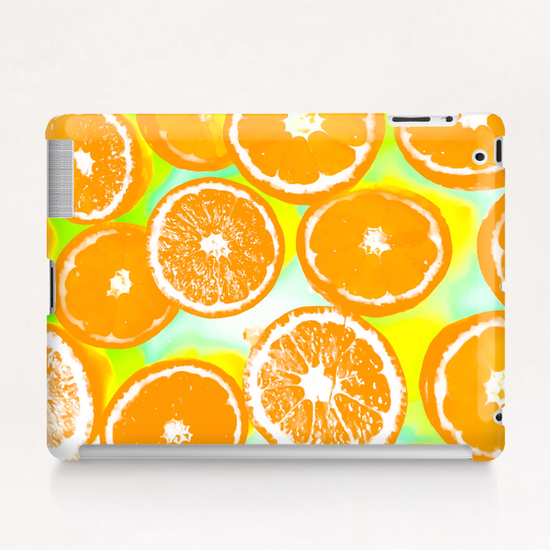 juicy orange pattern abstract with yellow and green background Tablet Case by Timmy333