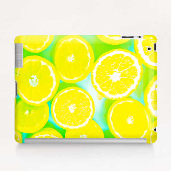 juicy yellow lemon pattern abstract with green background Tablet Case by Timmy333