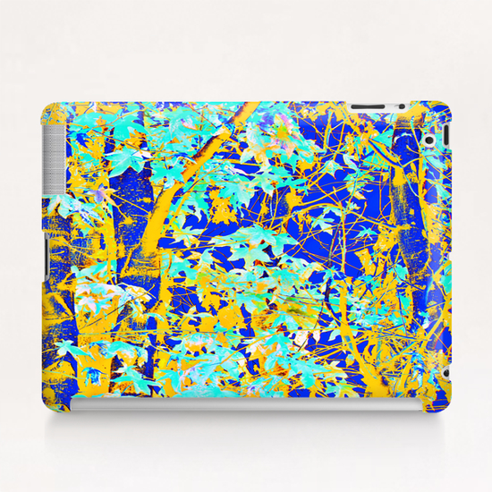 green maple tree leaf with blue and yellow abstract background Tablet Case by Timmy333