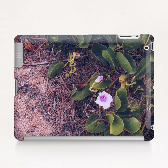 blooming pink flower with green leaves on the ground Tablet Case by Timmy333