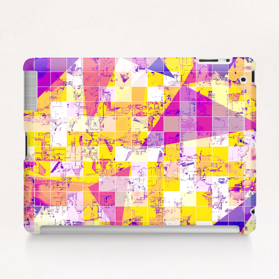 geometric square and triangle pattern abstract in pink yellow blue Tablet Case by Timmy333