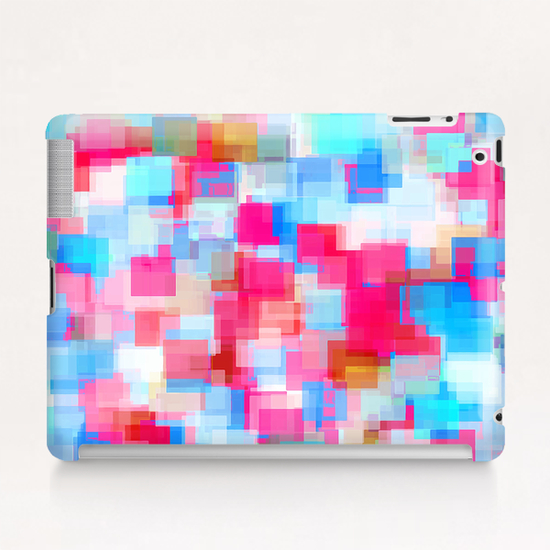 geometric square pattern abstract background in pink and blue Tablet Case by Timmy333