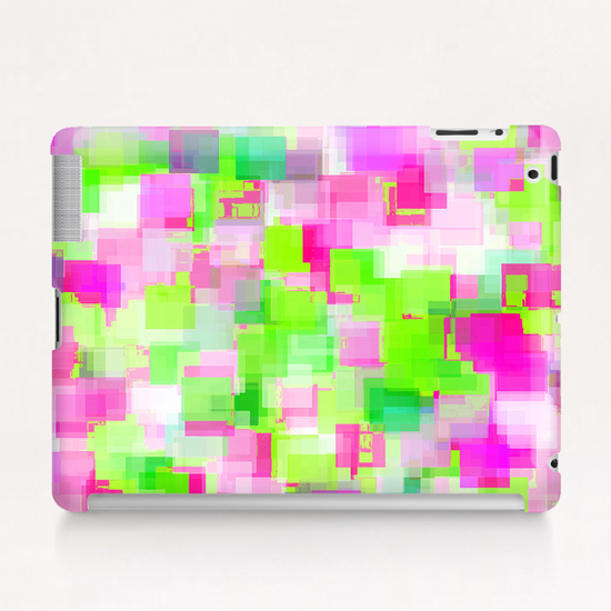 geometric square pattern abstract background in pink and green Tablet Case by Timmy333