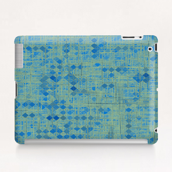 geometric square pixel pattern abstract in blue Tablet Case by Timmy333