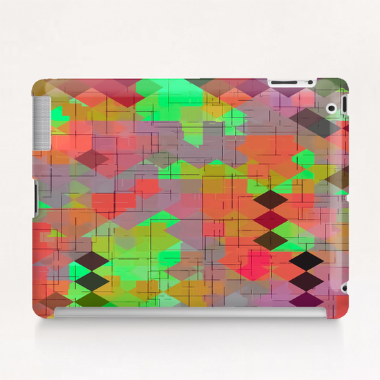 geometric square pixel pattern abstract in green orange red Tablet Case by Timmy333