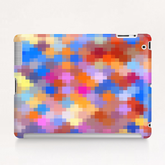 geometric square pixel pattern abstract in pink blue orange Tablet Case by Timmy333