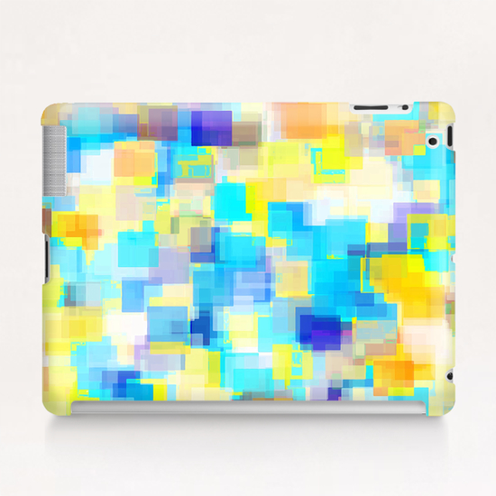 geometric square pattern abstract background in yellow and blue Tablet Case by Timmy333