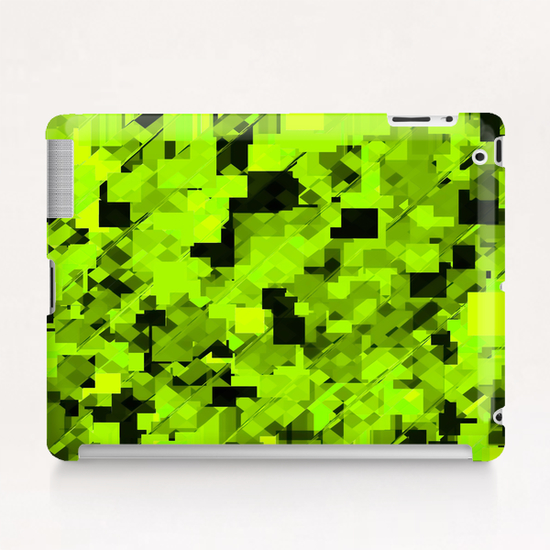 geometric square pixel pattern abstract background in green and black Tablet Case by Timmy333