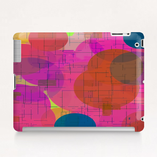 geometric square and circle pattern abstract in pink red blue Tablet Case by Timmy333