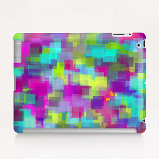 geometric square pattern abstract background in pink yellow blue Tablet Case by Timmy333