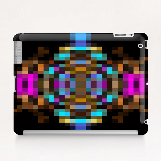 geometric square pixel abstract in blue orange pink with black background Tablet Case by Timmy333