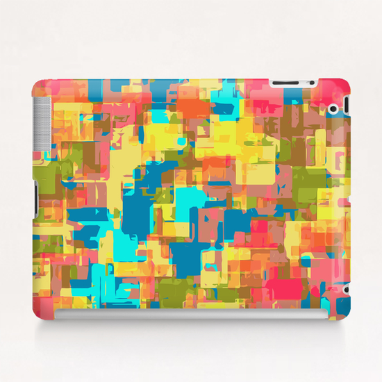 psychedelic geometric abstract pattern in blue pink green yellow brown Tablet Case by Timmy333