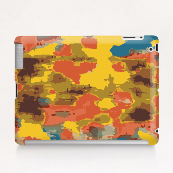 vintage psychedelic geometric painting texture abstract in orange yellow brown blue Tablet Case by Timmy333