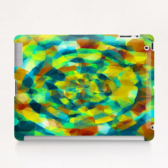 psychedelic geometric polygon pattern abstract in blue yellow green brown Tablet Case by Timmy333
