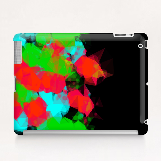 geometric triangle abstract pattern in green blue red with black background Tablet Case by Timmy333
