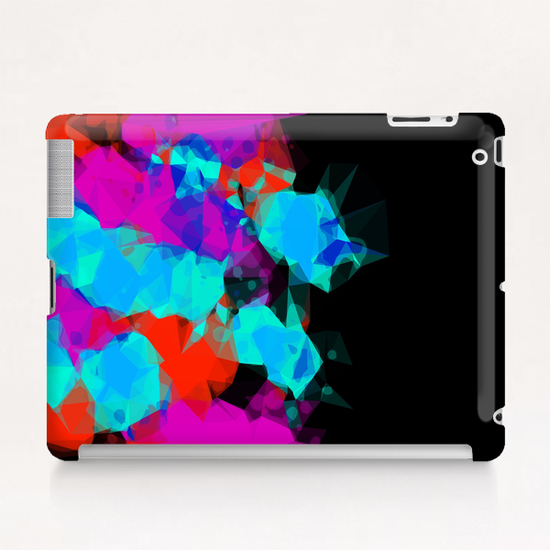 geometric triangle abstract pattern in pink blue red with black background Tablet Case by Timmy333