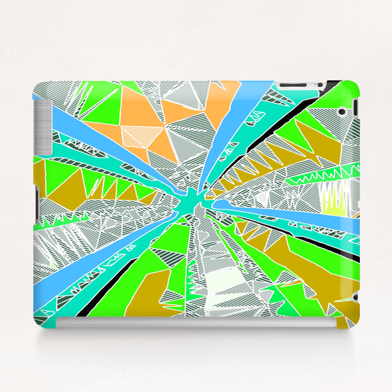 psychedelic geometric pattern drawing abstract background in blue green yellow brown Tablet Case by Timmy333