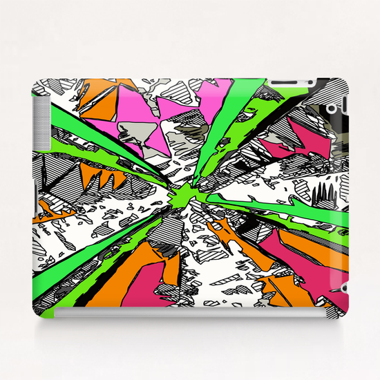 geometric splash drawing and painting abstract background in green orange pink red Tablet Case by Timmy333