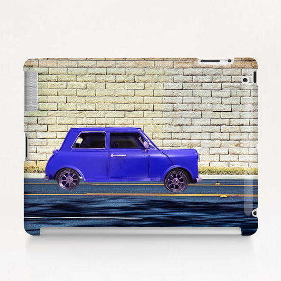 blue classic car on the road with brick wall background Tablet Case by Timmy333