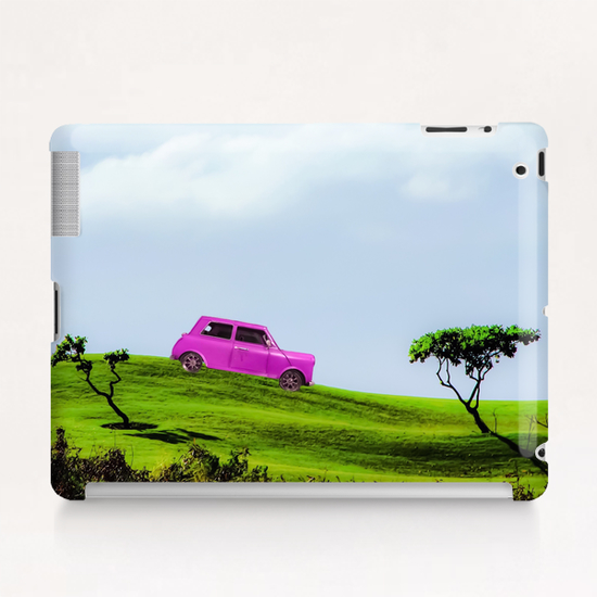 pink classic car on the green mountain with cloudy blue sky Tablet Case by Timmy333
