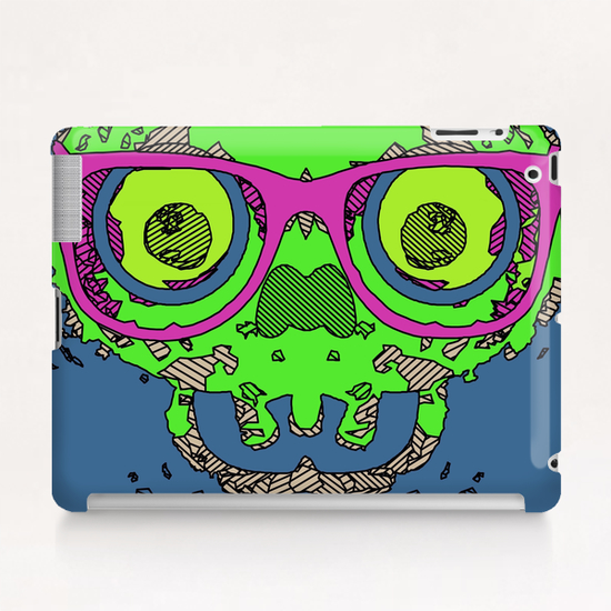 green funny skull art portrait with pink glasses and blue background Tablet Case by Timmy333