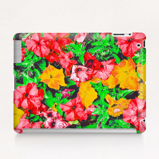 closeup flower abstract background in pink red yellow with green leaves Tablet Case by Timmy333