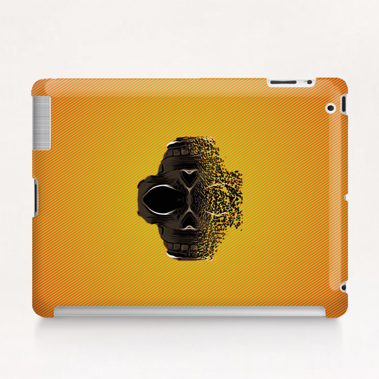 fractal black skull portrait with orange abstract background Tablet Case by Timmy333