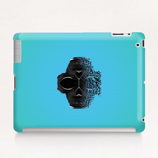 fractal black skull portrait with blue abstract background Tablet Case by Timmy333