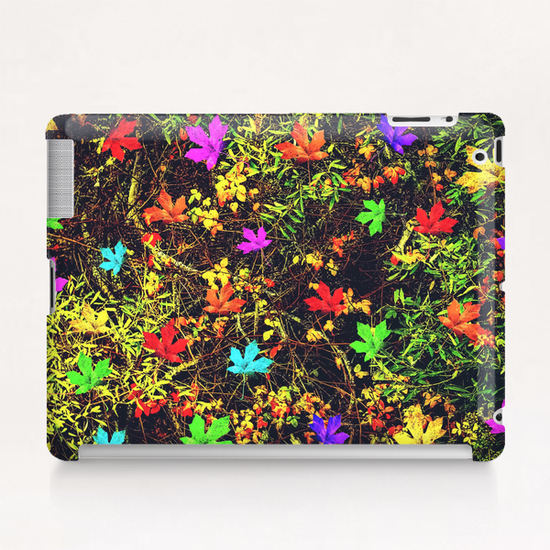 maple leaf in blue red green yellow pink orange with green creepers plants background Tablet Case by Timmy333