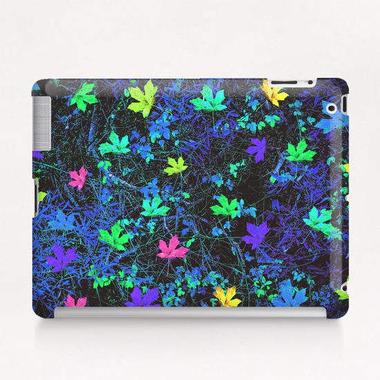 maple leaf in pink green purple blue yellow with blue creepers plants background Tablet Case by Timmy333