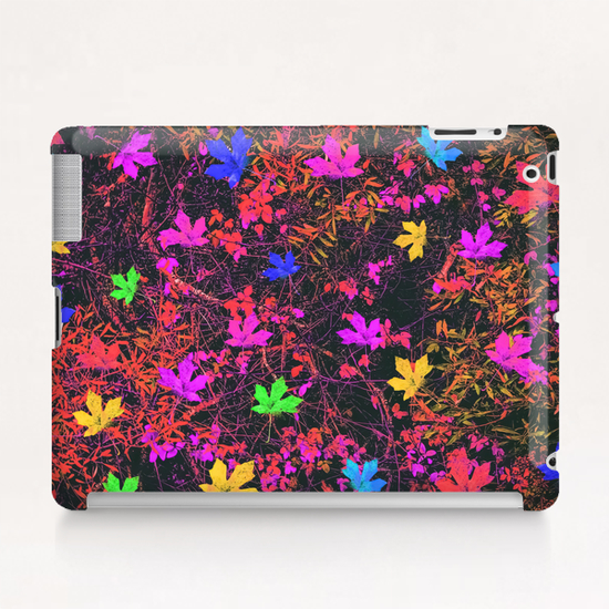 maple leaf in yellow green pink blue red with red and orange creepers plants background Tablet Case by Timmy333