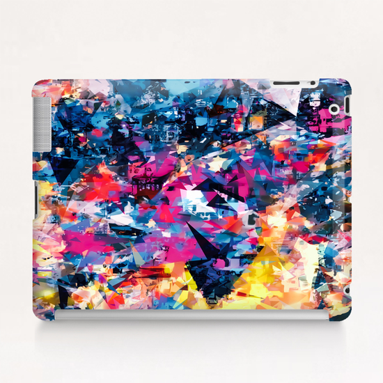 psychedelic geometric triangle pattern abstract in blue pink red yellow Tablet Case by Timmy333