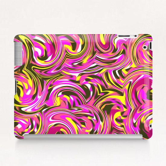 spiral line drawing abstract pattern in pink yellow black Tablet Case by Timmy333