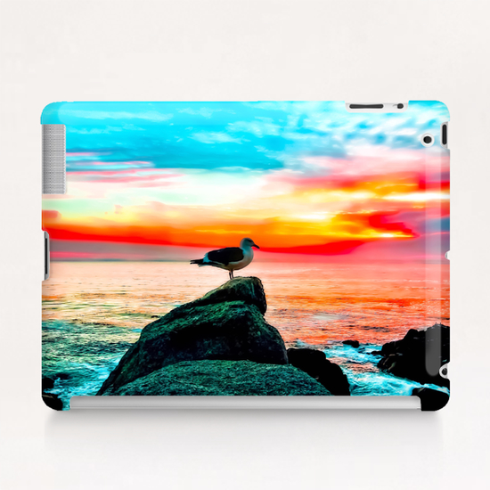 seagull bird on the stone with ocean sunset sky background in summer Tablet Case by Timmy333