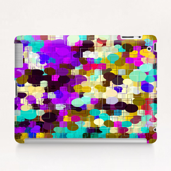 psychedelic geometric circle pattern and square pattern abstract in pink purple yellow blue Tablet Case by Timmy333