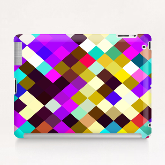 geometric square pixel pattern abstract in purple pink yellow blue brown Tablet Case by Timmy333